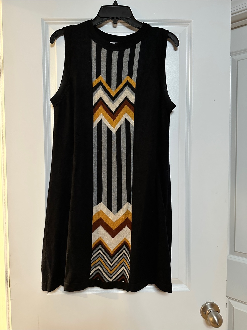 Missoni Black Sleeveless Shift Dress with Chevron Stripe Panel